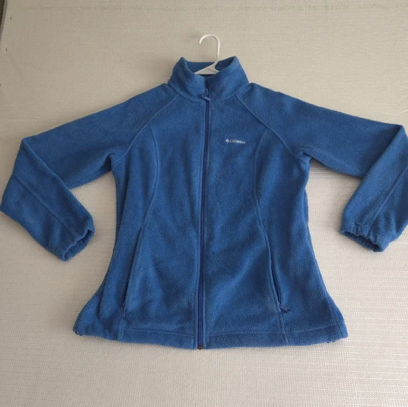 Columbia Fleece Jacket Women's Large Blue Full Zip Sweater Mock Neck - Picture 1 of 8